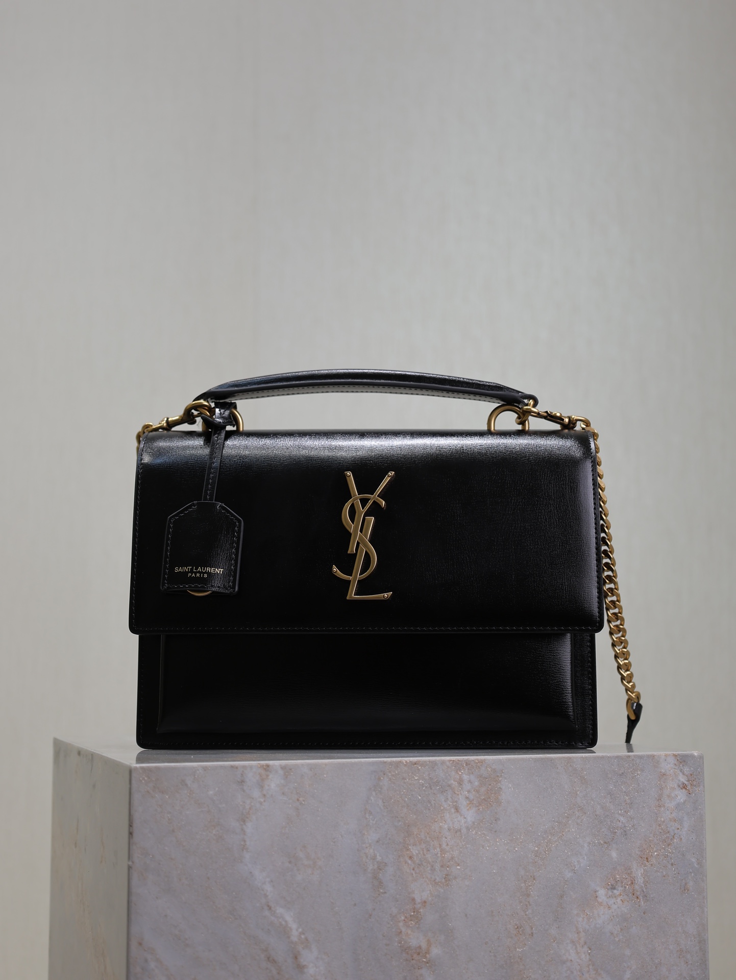 Ysl Black With Gold Buckle Sunset Bag 634723